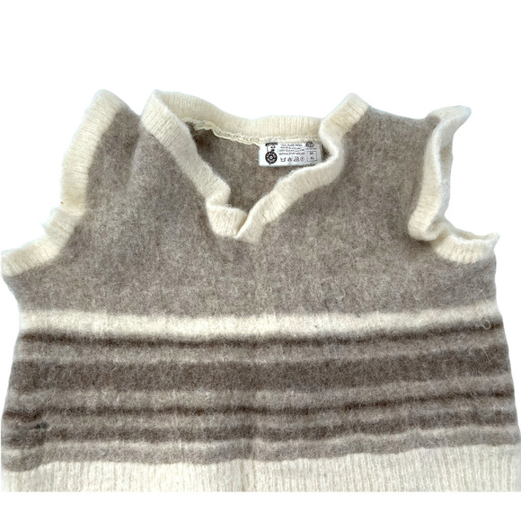 Viking Wool Womens Cropped V-Neck 100% Wool Striped Sweater Vest SZ XL Cream - Picture 3 of 6